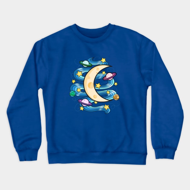 The Moon And A Swirl Of Night Crewneck Sweatshirt by LittleBunnySunshine